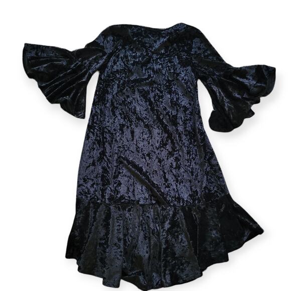 Lularoe Maurine Black Velvet High Neck Ruffle Hem 3/4 Bell Sleeve Dress Sz M - Picture 8 of 9